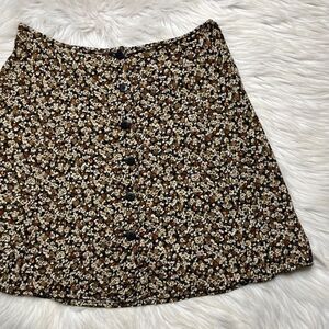 Floral Button Down Mini Skirt Black and Brown Size 7/8